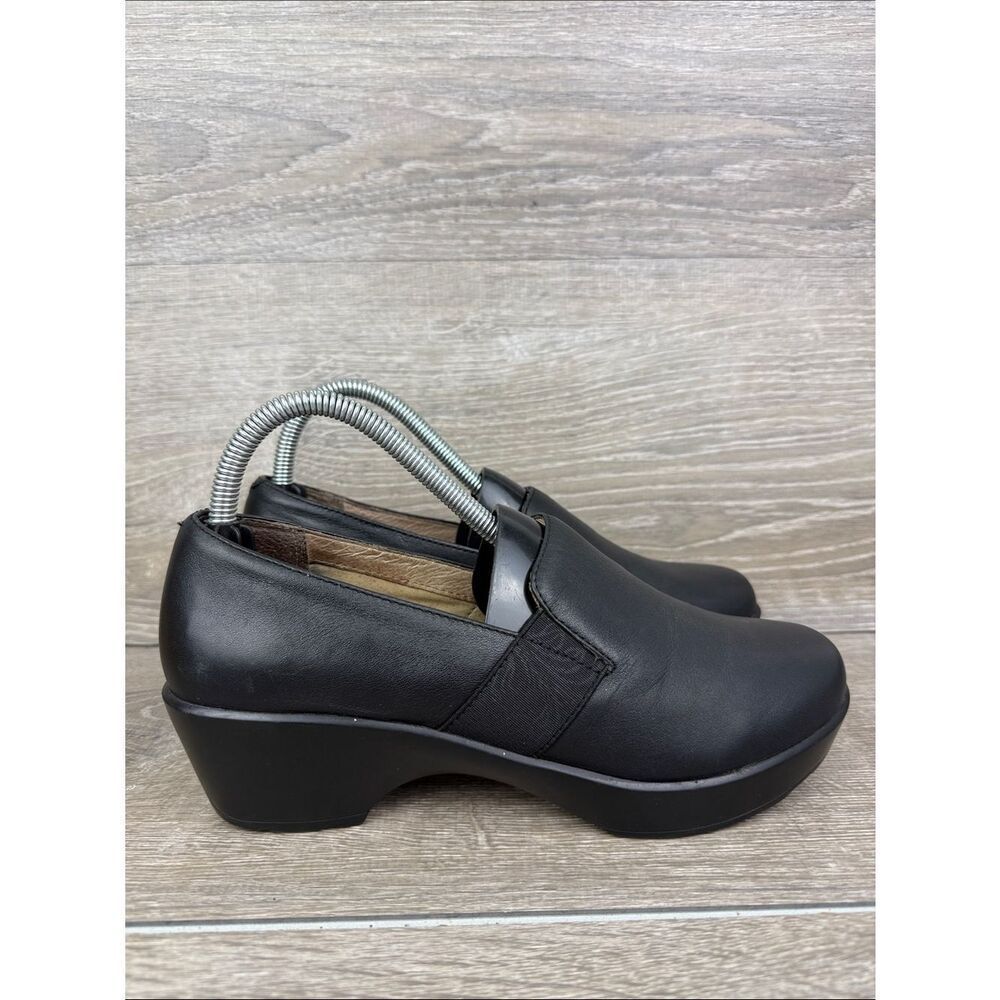 Dansko Jessica Women’s Sz 7.5-8/EU 38 Black Leather Slip On Comfort Wedge Clogs